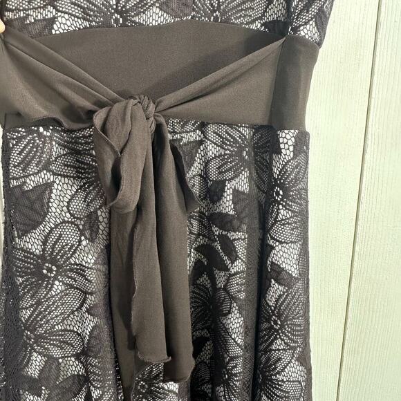 Y2K Studio Y Brown & cream Lace overlay Dress w/tule ruffle bottom Party Formal - Picture 9 of 15